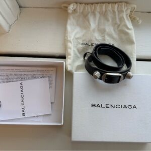 Balenciaga Dark Gray Leather Wrap Bracelet